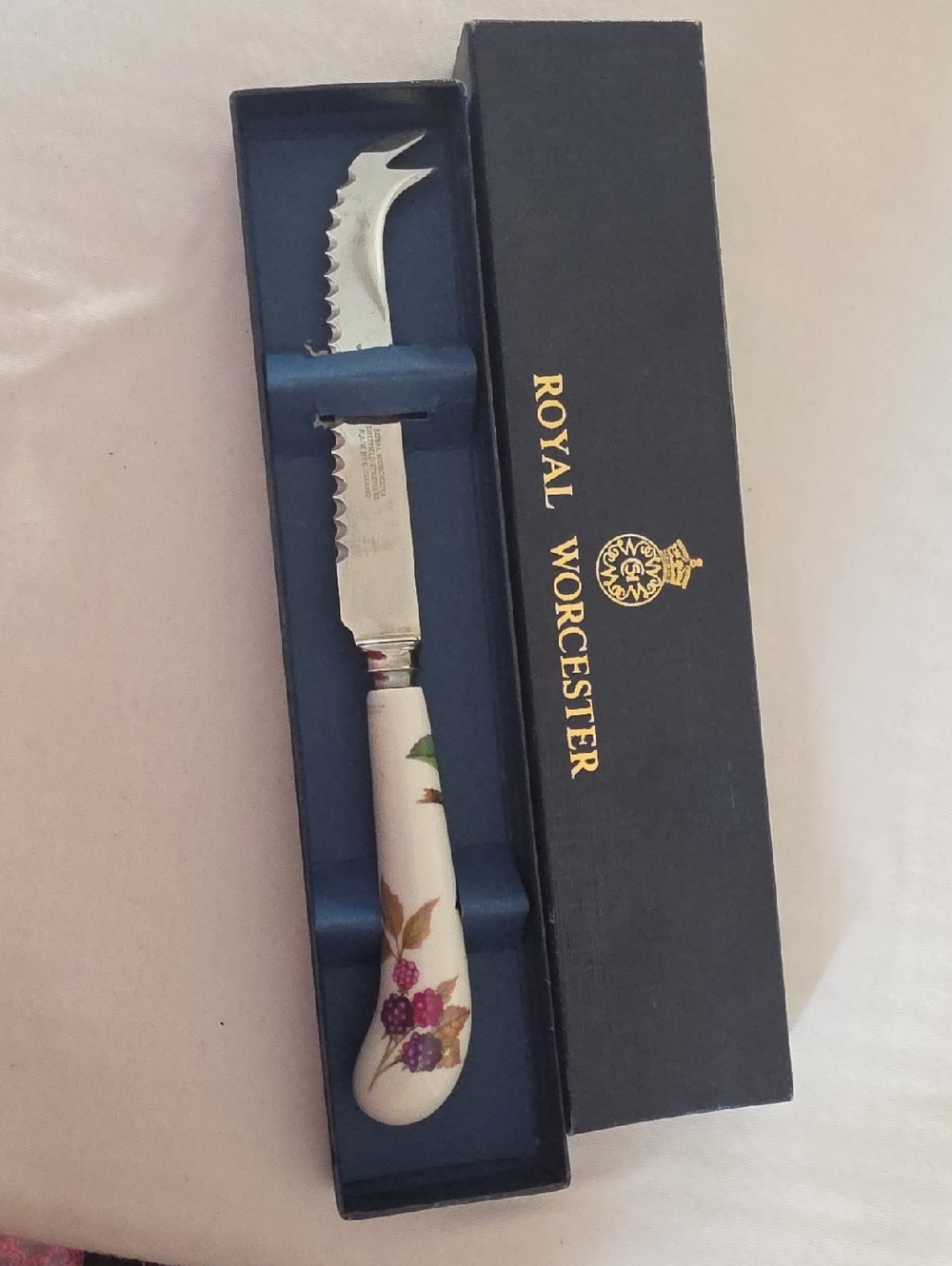 Royal Worcester Porcelain-Handled Floral Cheese Knife in White and Purple
